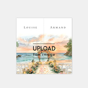 Watercolor triptych wedding invitation