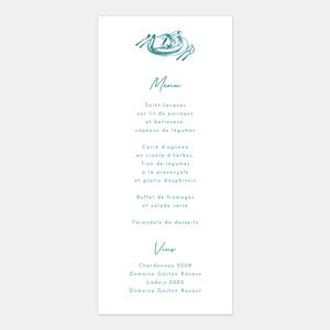 Hochzeitsmenü mit Gravur des Südens