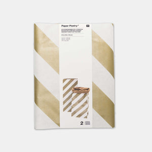 Papiertüte Gold und Weiß mit flachem Boden – mittelgroß