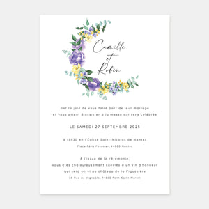 Faire-part de mariage couronne de fleurs