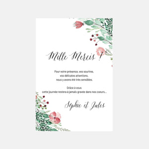 Wedding thank you card with floral botanical photo