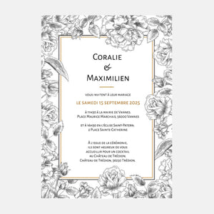 Wedding invitation Flowers Engraving