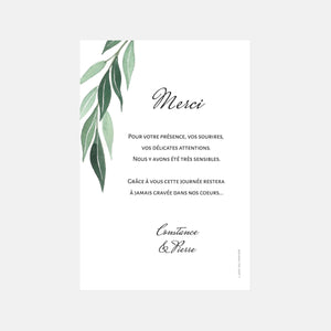 Wedding thank you card with foliage photo