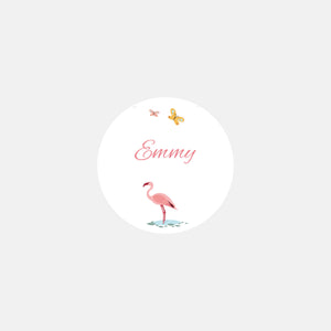 Personalisierte rosa Flamingo-Dschungel-Geburtsaufkleber - 48ex
