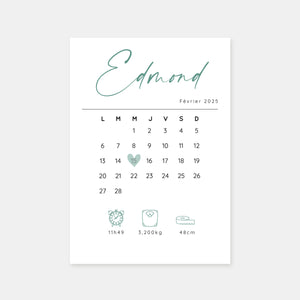 Birth announcement 28 day calendar
