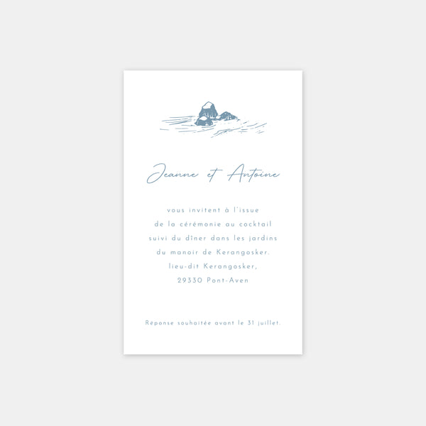 Wedding invitation card wild coast engraving