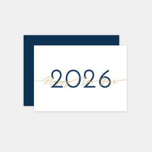 Happy New Year card in navy blue calligraphy