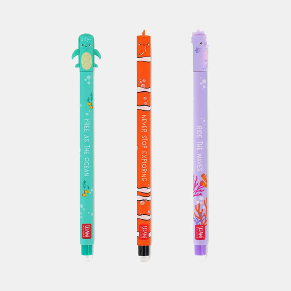 Set of 3 erasable gel ink pens - Sea animals