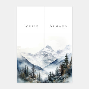 Aquarell Winter-Hochzeitseinladung in den Bergen