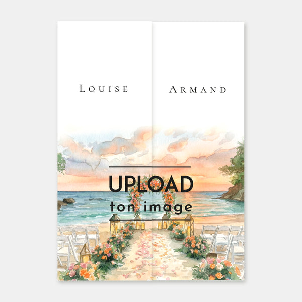 Watercolor triptych wedding invitation