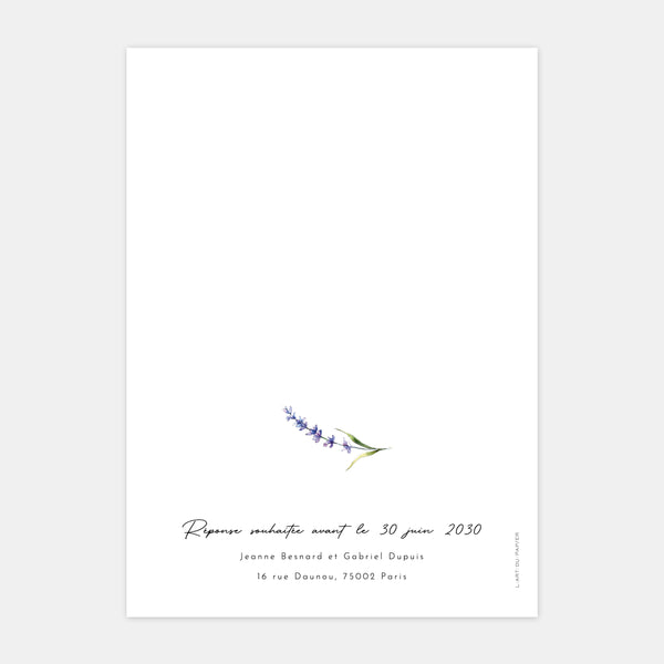 Lavender sprig wedding invitation