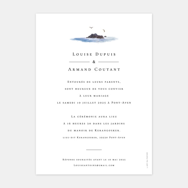 Watercolor beach wedding invitation