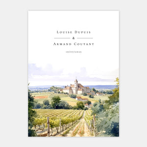 Watercolor Bordeaux vineyard wedding invitation