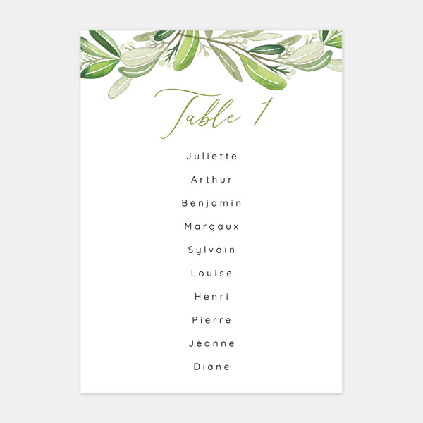 Monogram foliage wedding table plan - 5ex