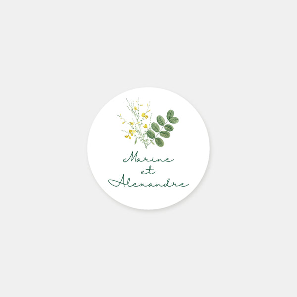 Personalized wedding stickers sprig of wildflowers