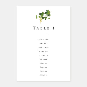 Watercolor vines wedding table plan - 5ex