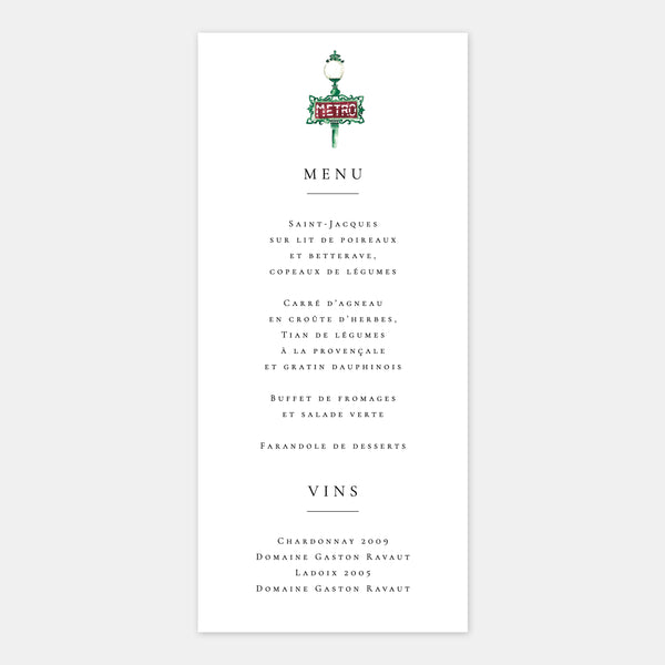 Paris watercolor wedding menu
