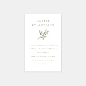 Olive branch wedding invitation card