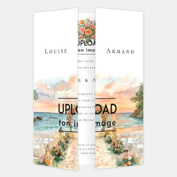 Watercolor triptych wedding invitation