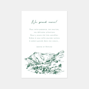 Wedding thank you card with mountain engraving