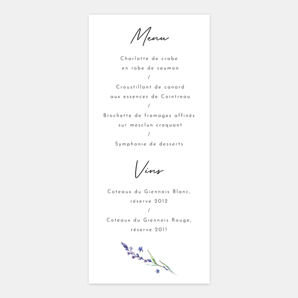 Lavender Sprig Wedding Menu
