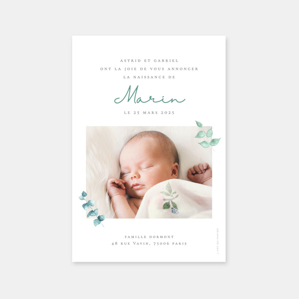 Botanical watercolor birth announcement
