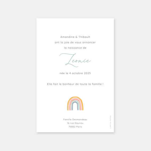 Faire-part de naissance arc en ciel