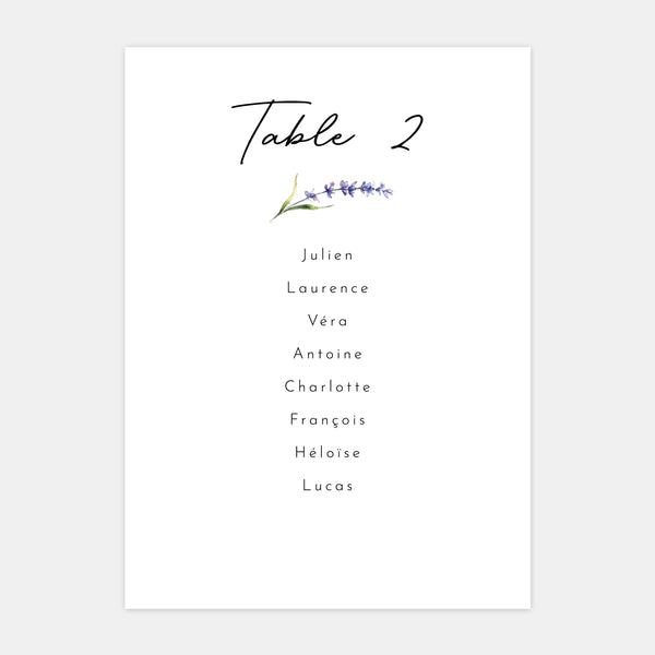 Lavender sprig wedding seating plan