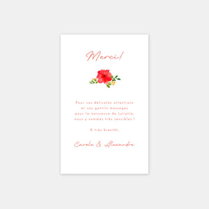 Carte de remerciement naissance jardin de couleurs