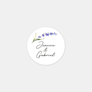 Personalized name stickers with lavender sprigs
