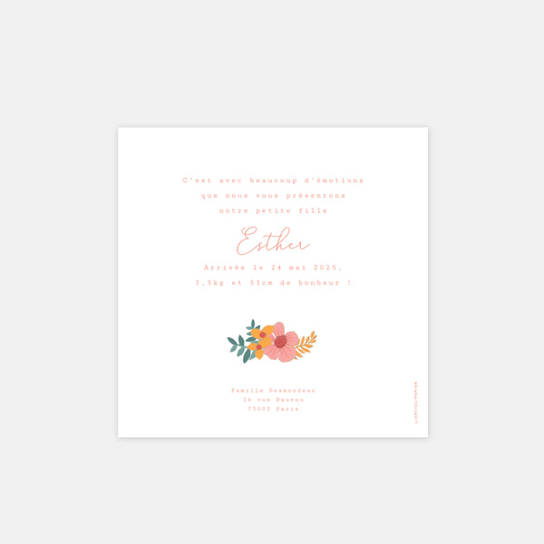 Faire-part de naissance polaroid fleuri