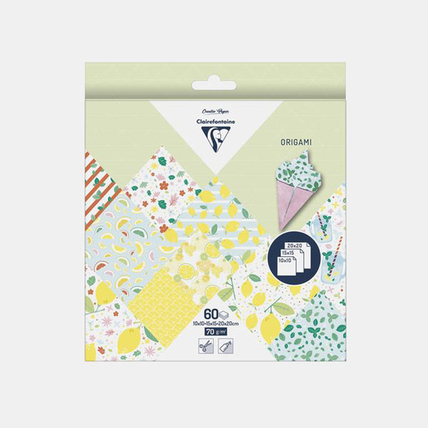 Papier origami 3 tailles - Fraicheur citron - 60 feuilles