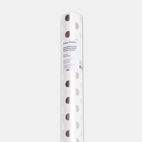 White gift paper with silver polka dots