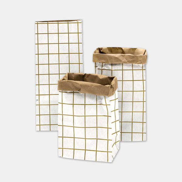 Sac en papier Fond plat or et blanc - small