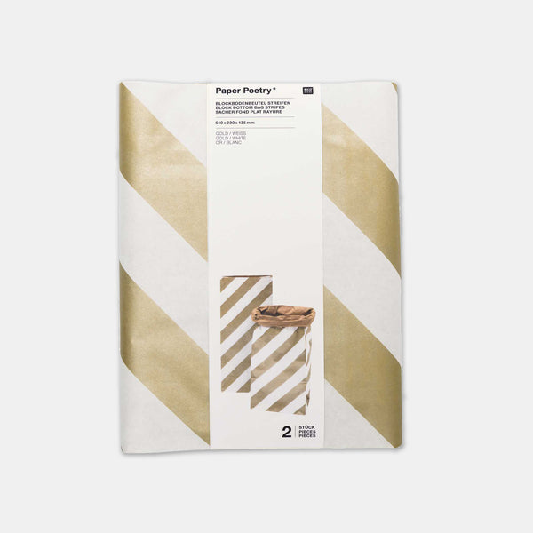 Papiertüte Gold und Weiß mit flachem Boden – mittelgroß