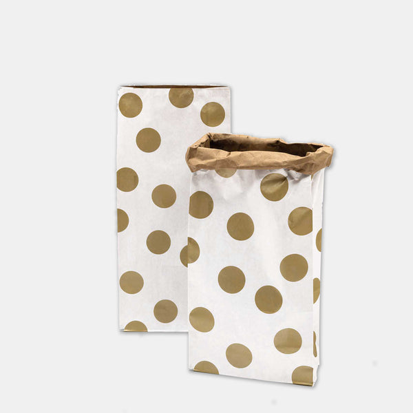 Papiertüte Gold und Weiß mit flachem Boden – groß