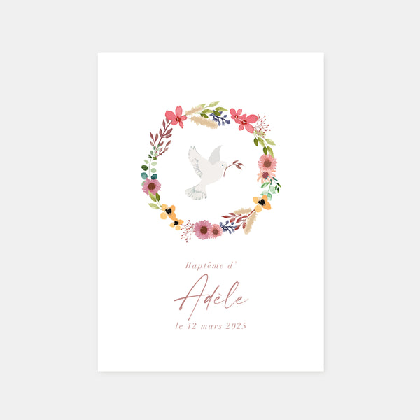 Flower dove baptism invitation