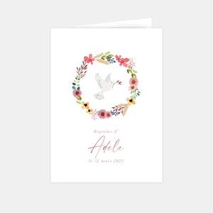 Flower dove baptism invitation