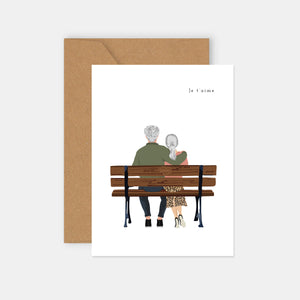 Carte couple sur un banc