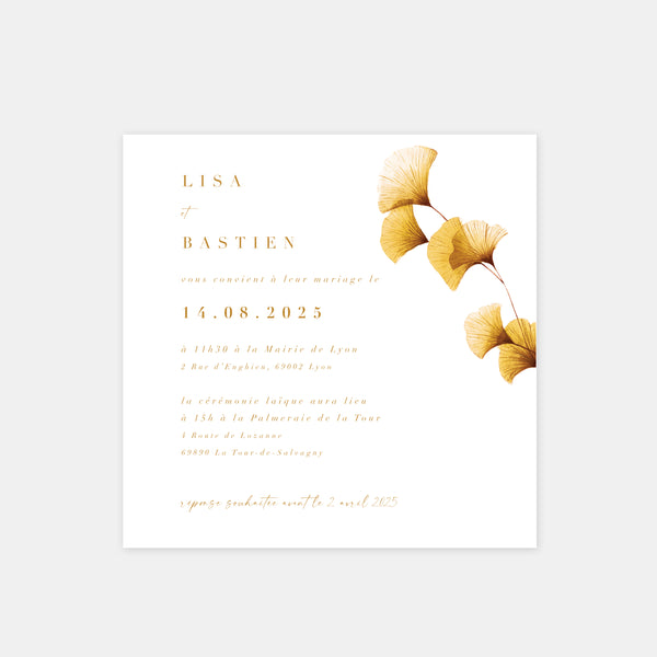 Aquarell-Ginkgo-Biloba-Hochzeitseinladung