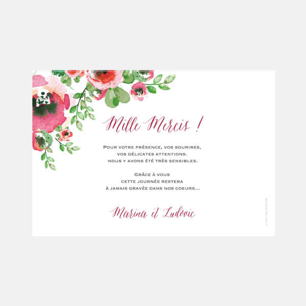 Wedding thank you card watercolor flowers