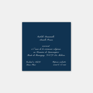 Classic wedding invitation card with white printing