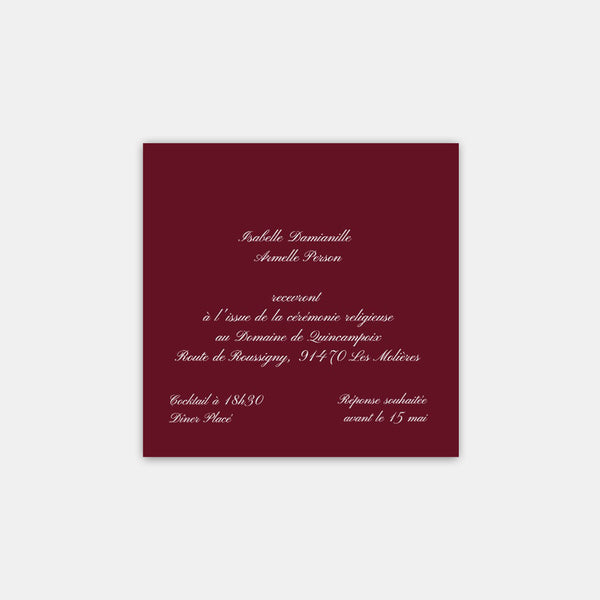 Classic wedding invitation card with white printing