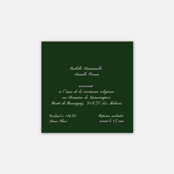 Classic wedding invitation card with white printing