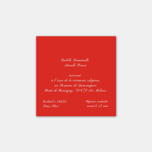 Classic wedding invitation card with white printing