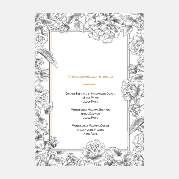 Faire-part de mariage Fleurs Gravure
