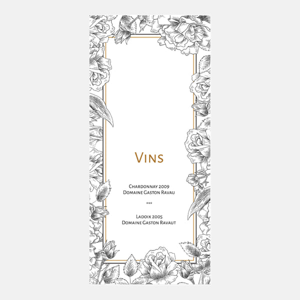 Wedding Menu Flowers Engraving