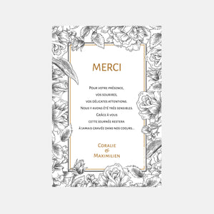 Cardboard thank you wedding flowers engraving