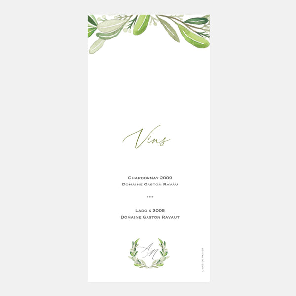 Hochzeitsmenü-Monogramm-Blatt
