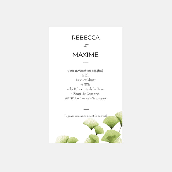 Carton invitation de mariage Transparence Ginkgo